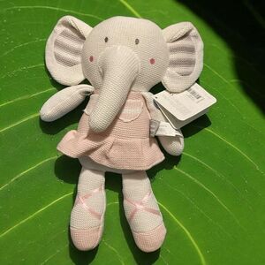 Living Textiles Baby Amelia Elephant PinkWhite Rattle Washable Crochet‎ Knit Toy